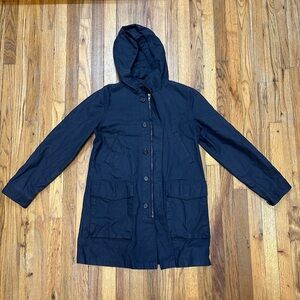 J. Crew. Navy Hooded Coat. Size M.